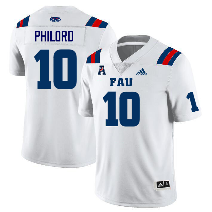 Florida Atlantic Owls #10 Wendol Philord College Football Jerseys Stitched Sale-White